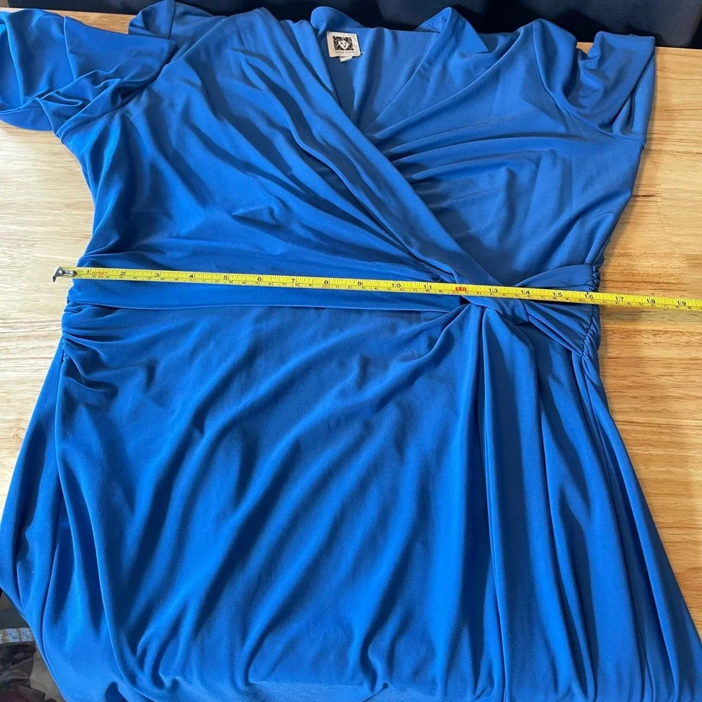 Anne Klein Womens Plus 1X Royal Blue Faux Wrap Side Knot 3/4 Sleeve Dress